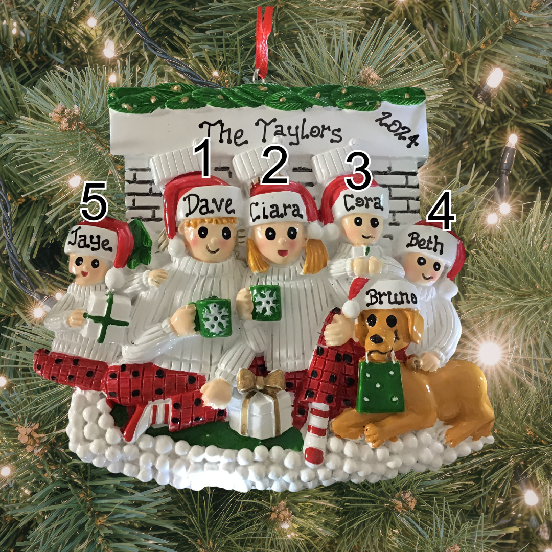 Personalised Christmas Decorations - Paws by the Fireplace Family 5