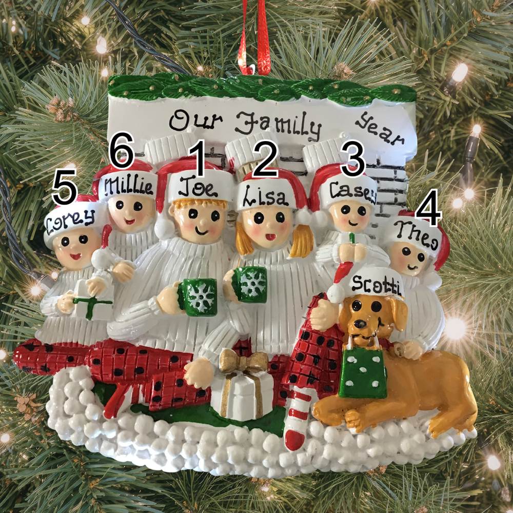 Personalised Christmas Tree Decoration - Paws by the Fireplace Family 6