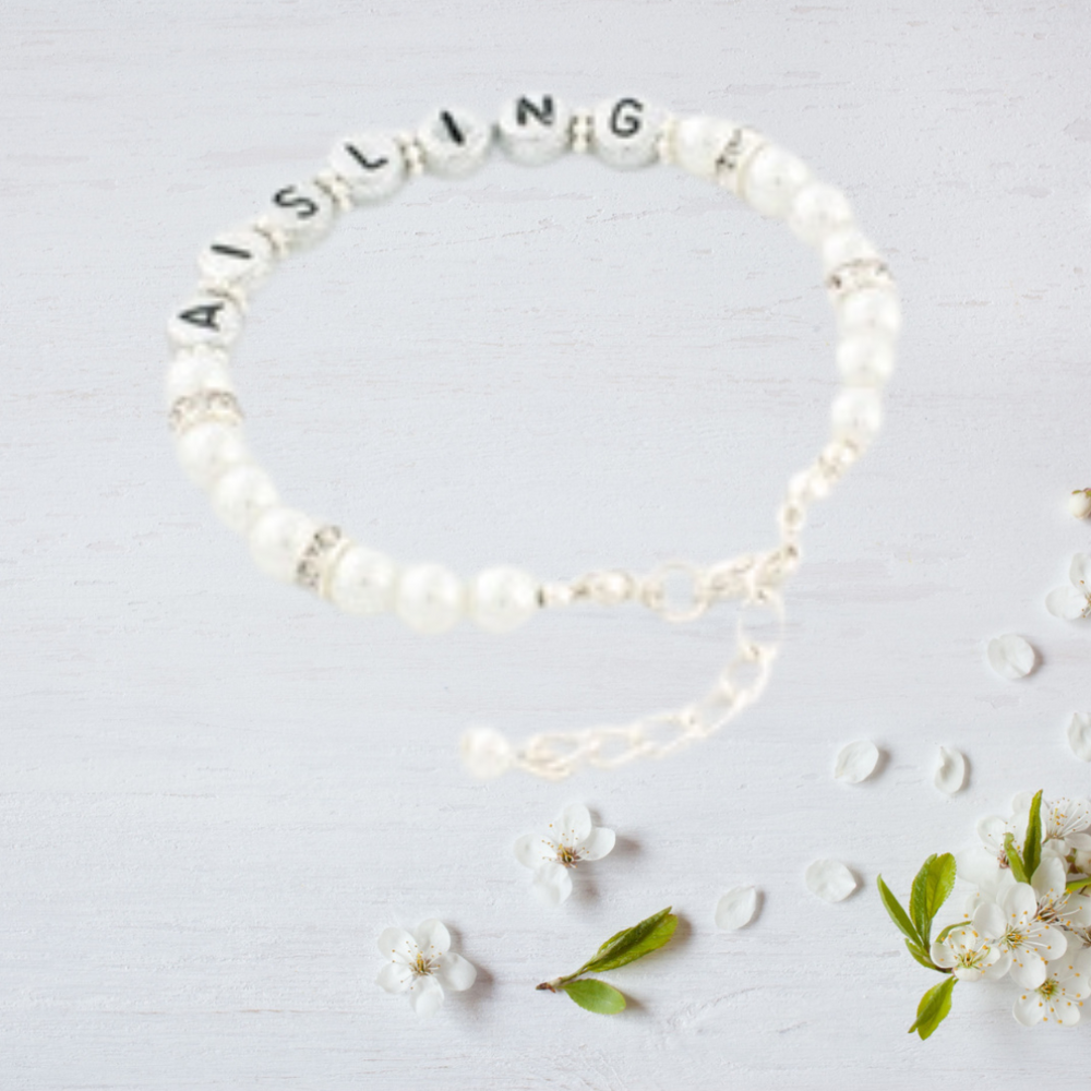 Glass Pearl - Personalised Christening Bracelet