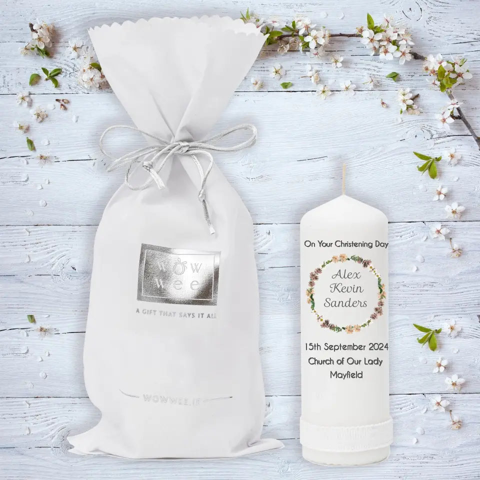 personalised christening candle neutral