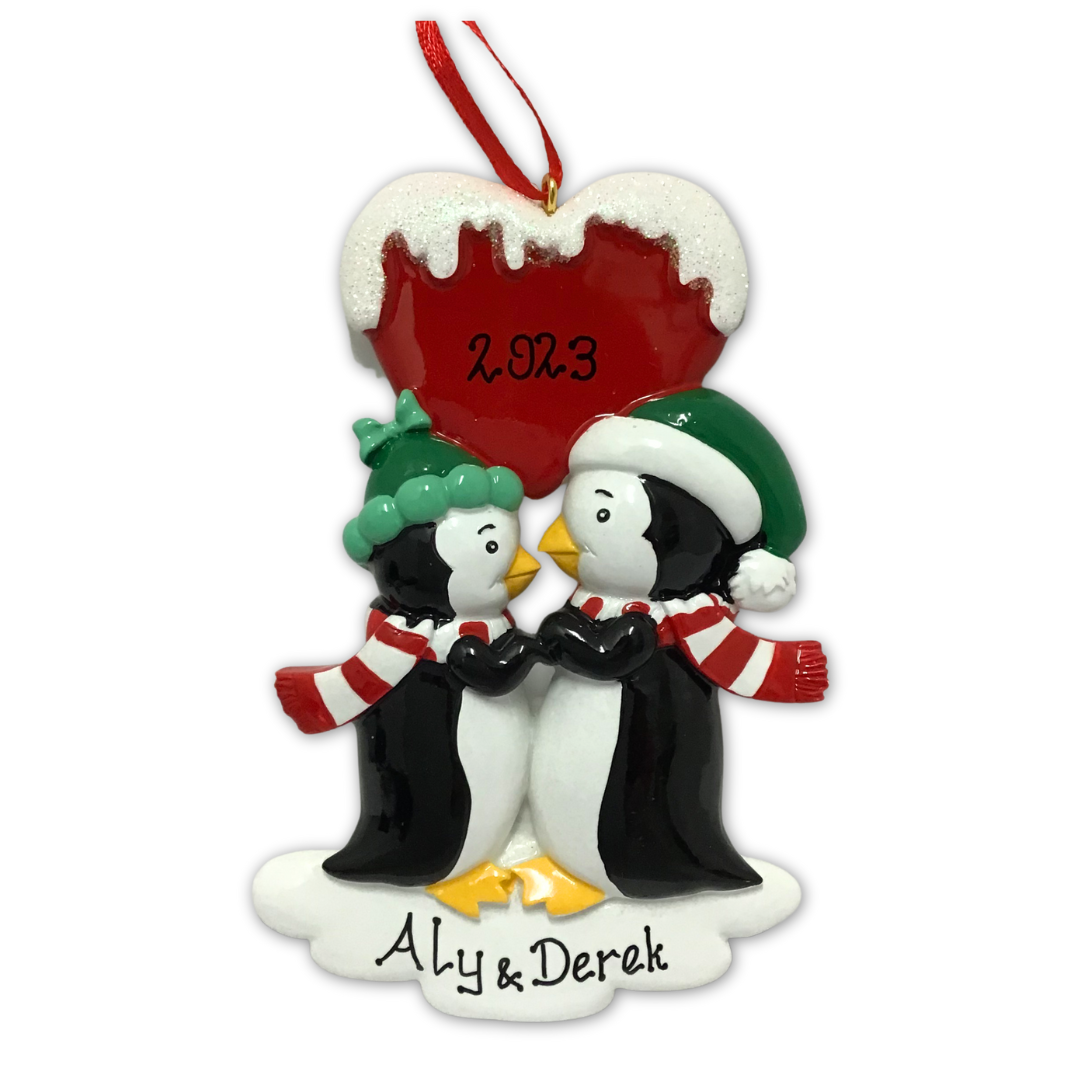 Personalised Christmas Ornament - Penguin Kisses Our 1st Christmas
