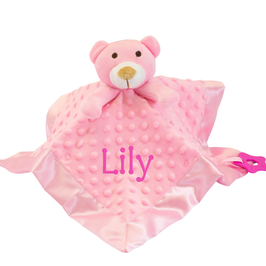 Personalised Baby Comforter - Pink Teddy