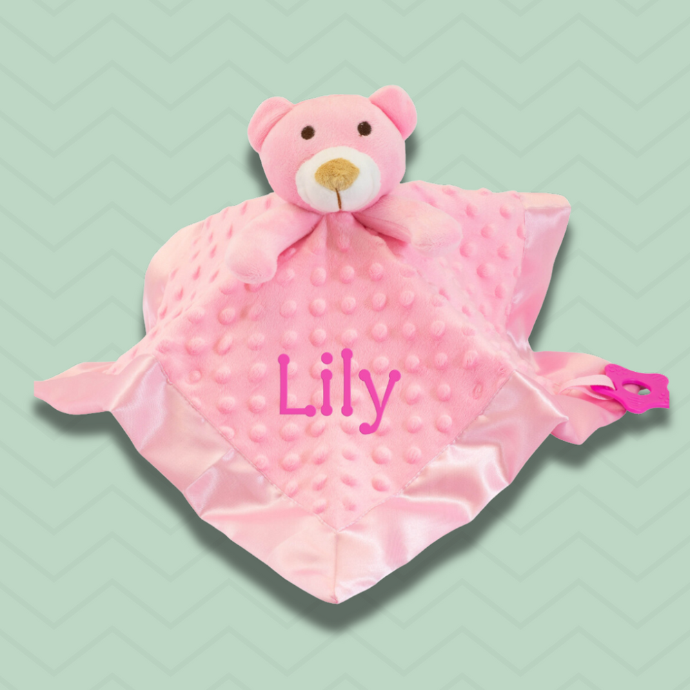 Personalised Baby Comforter - Pink Teddy