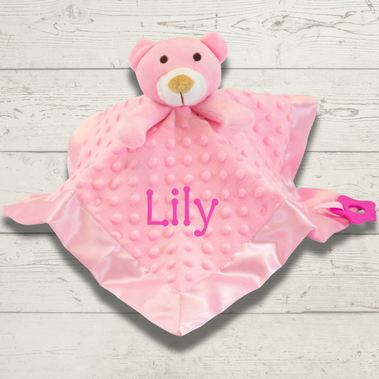 Personalised Baby Comforter - Pink Teddy