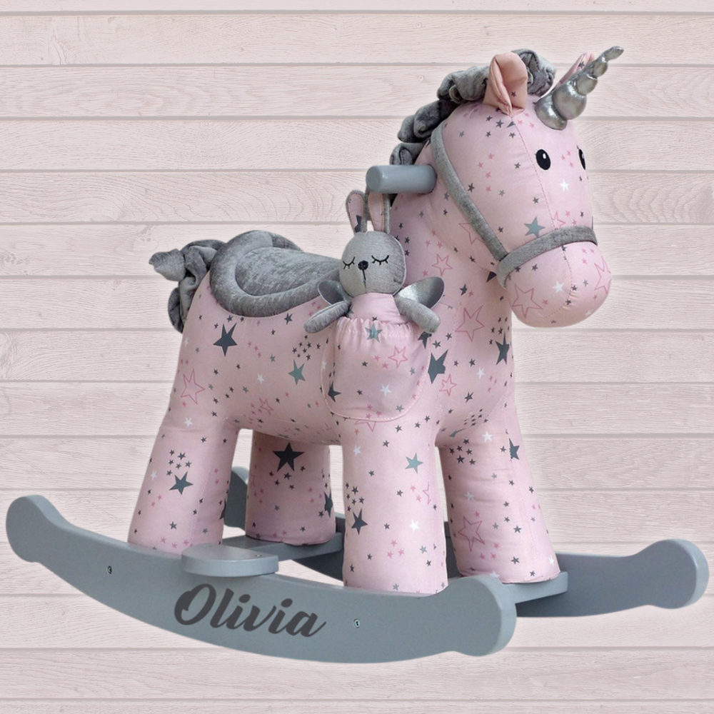 Personalised Rocking Horse Celeste the Unicorn Personalised Pink Rocking Horse for Girls Personalised Rocking Horse for Children WowWee.ie