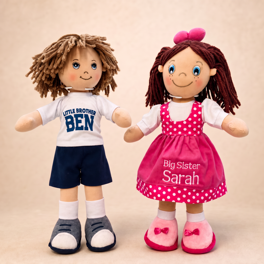 Personalised Rag Doll Brother & Sister Set - Big & Little