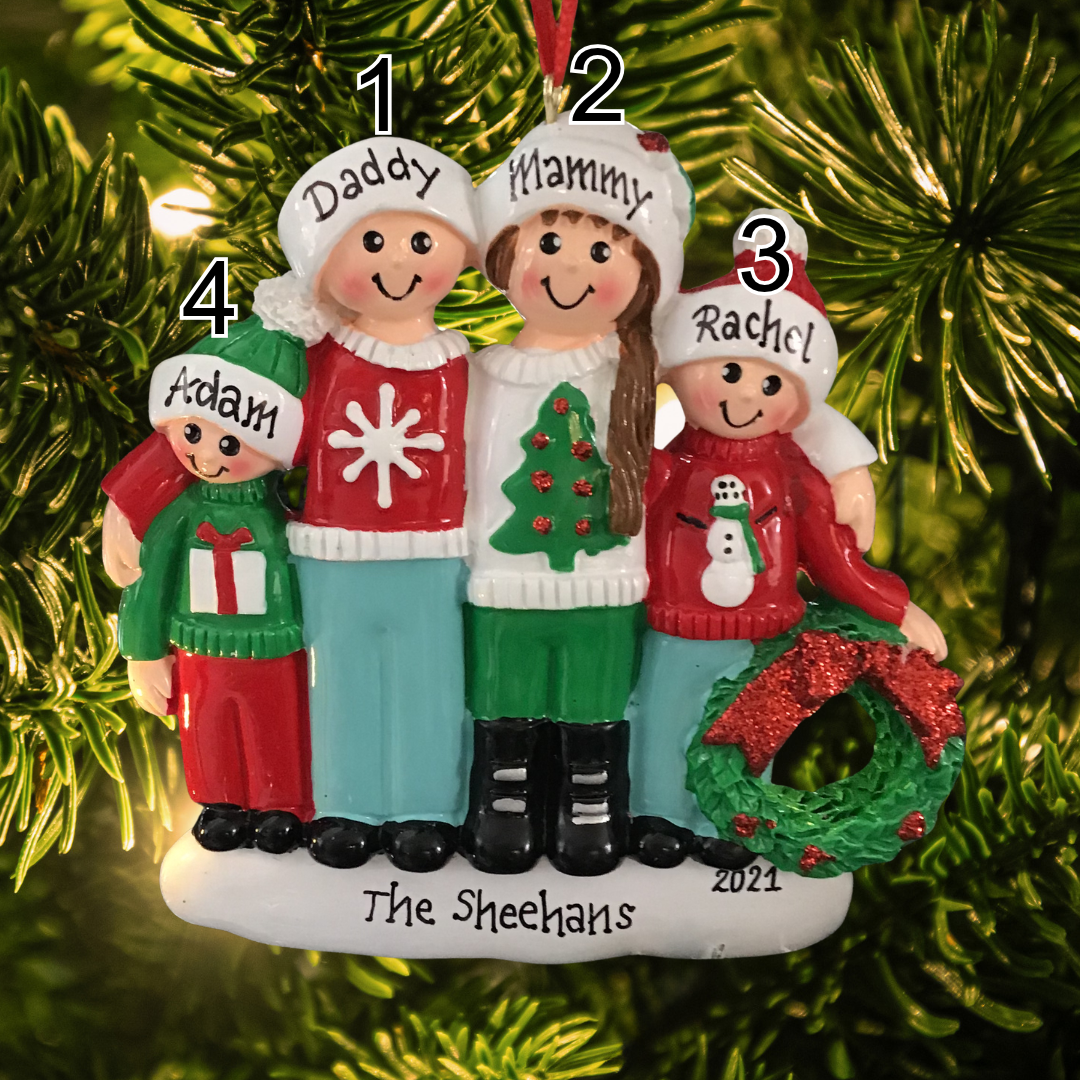 Personalised Christmas Ornament - Ugly Christmas Jumpers Family 4