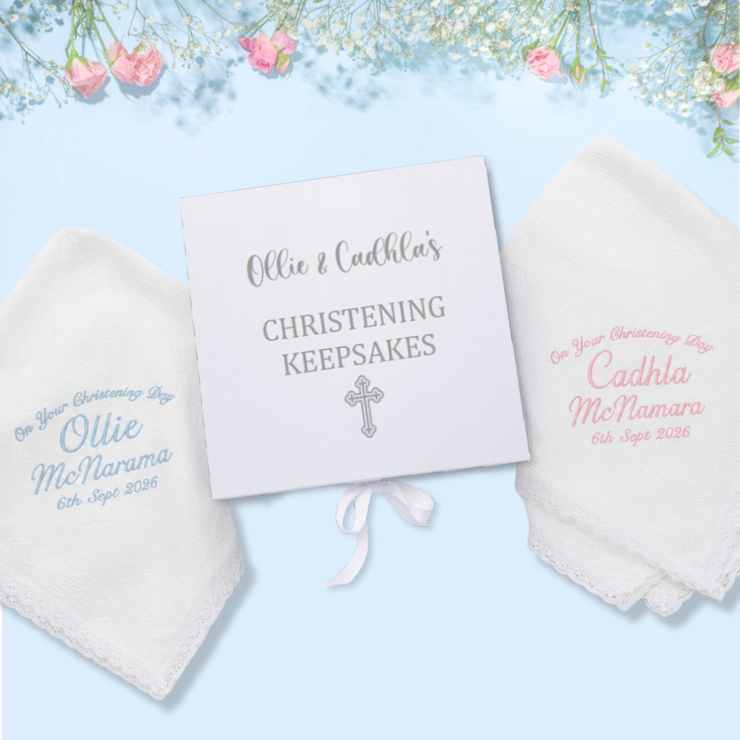 Personalised Christening Shawls & Keepsake Box - Gift Set for Twins