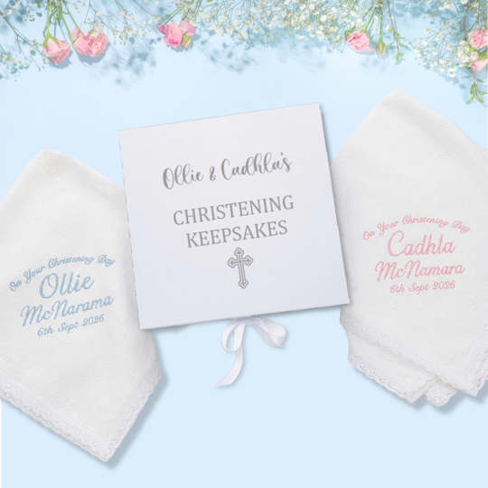 Personalised Christening Shawls & Keepsake Box - Gift Set for Twins