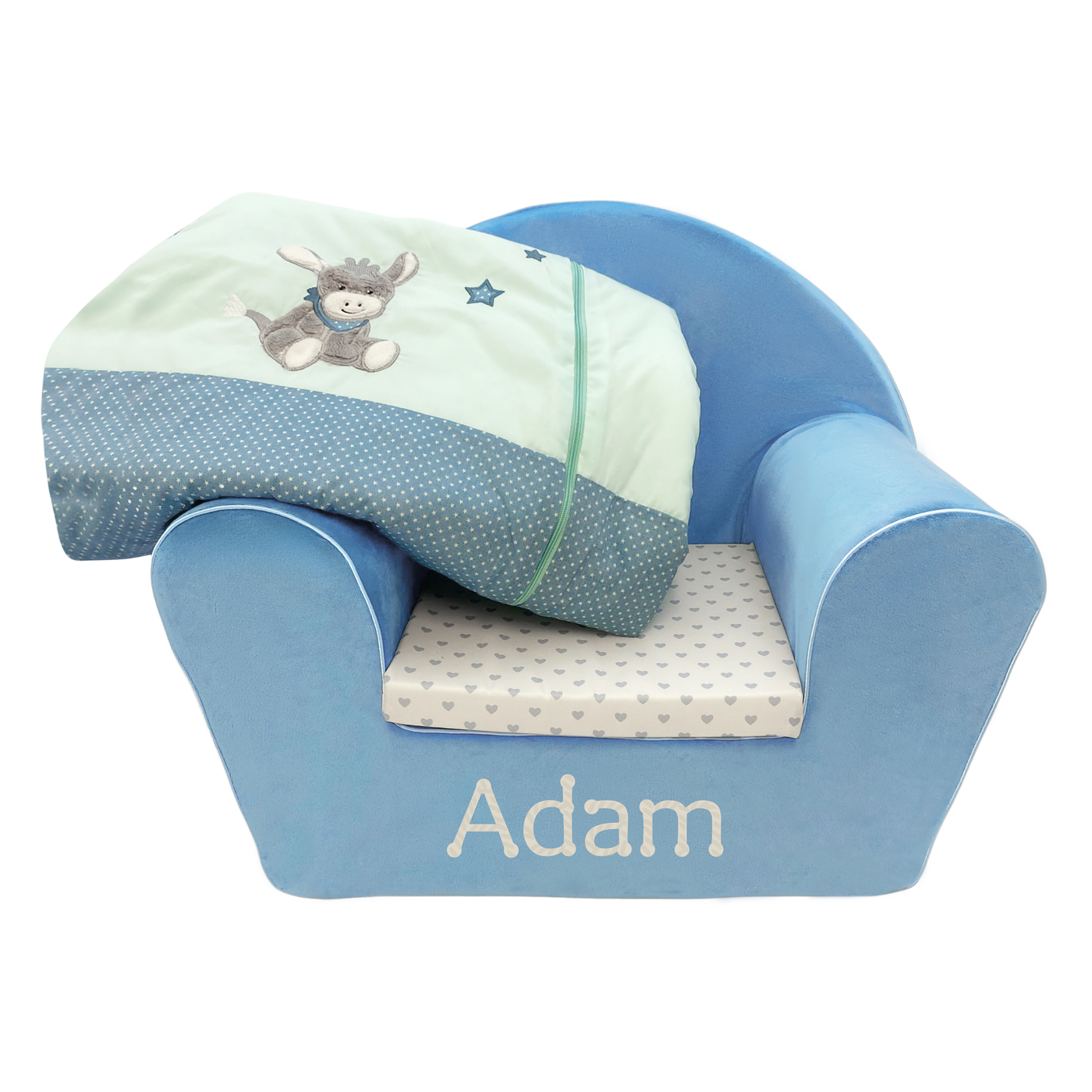 Personalised Velvet Chair for Boy with Sleeping Bag