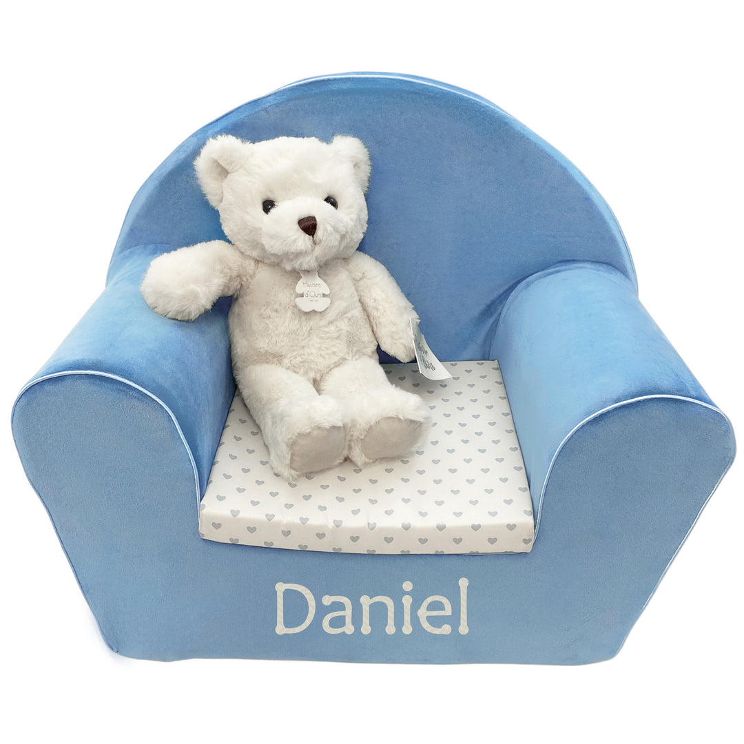 Personalised Chair for Boys with Luxurious White Teddy Bear