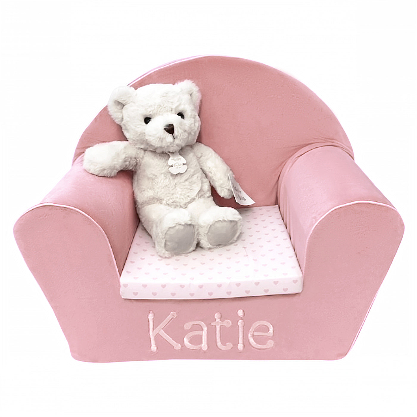 Personalised Chair for Girls with Luxurious White Teddy Bear