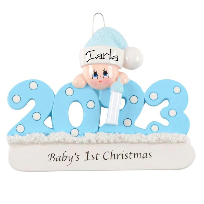 Personalised Baby's First Christmas Gift Set - Bailey Bear and Baby's 1st Christmas Ornament - 2023 Blue