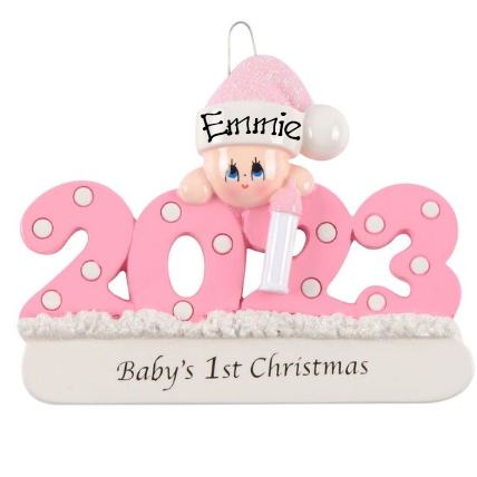 Personalised Baby's 1st Christmas Ornament - 2023 PINK