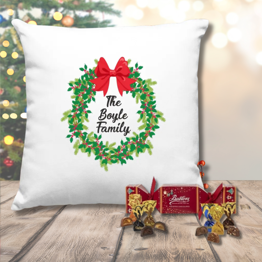 Personalised Christmas Gift Set - Festive Cushion & Butler's Christmas Cracker