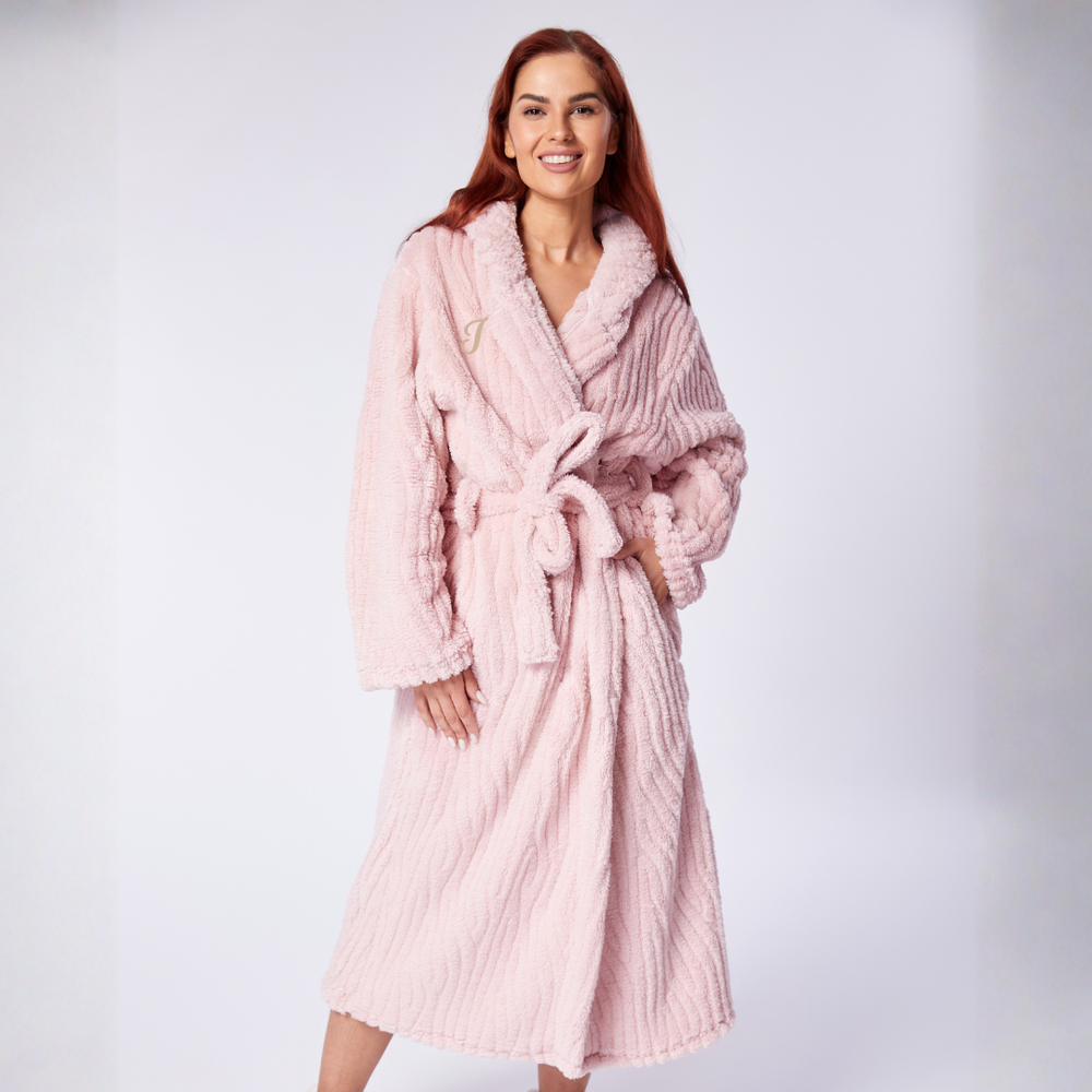 Personalised Hooded Jacquard Dressing Gown - Luxury Pink