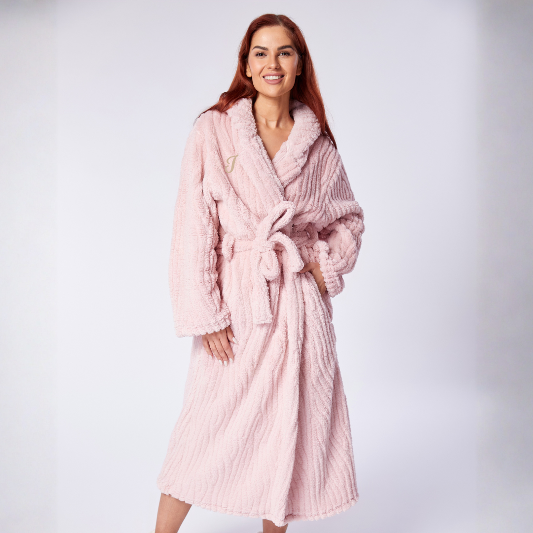Personalised Hooded Jacquard Dressing Gown - Luxury Pink
