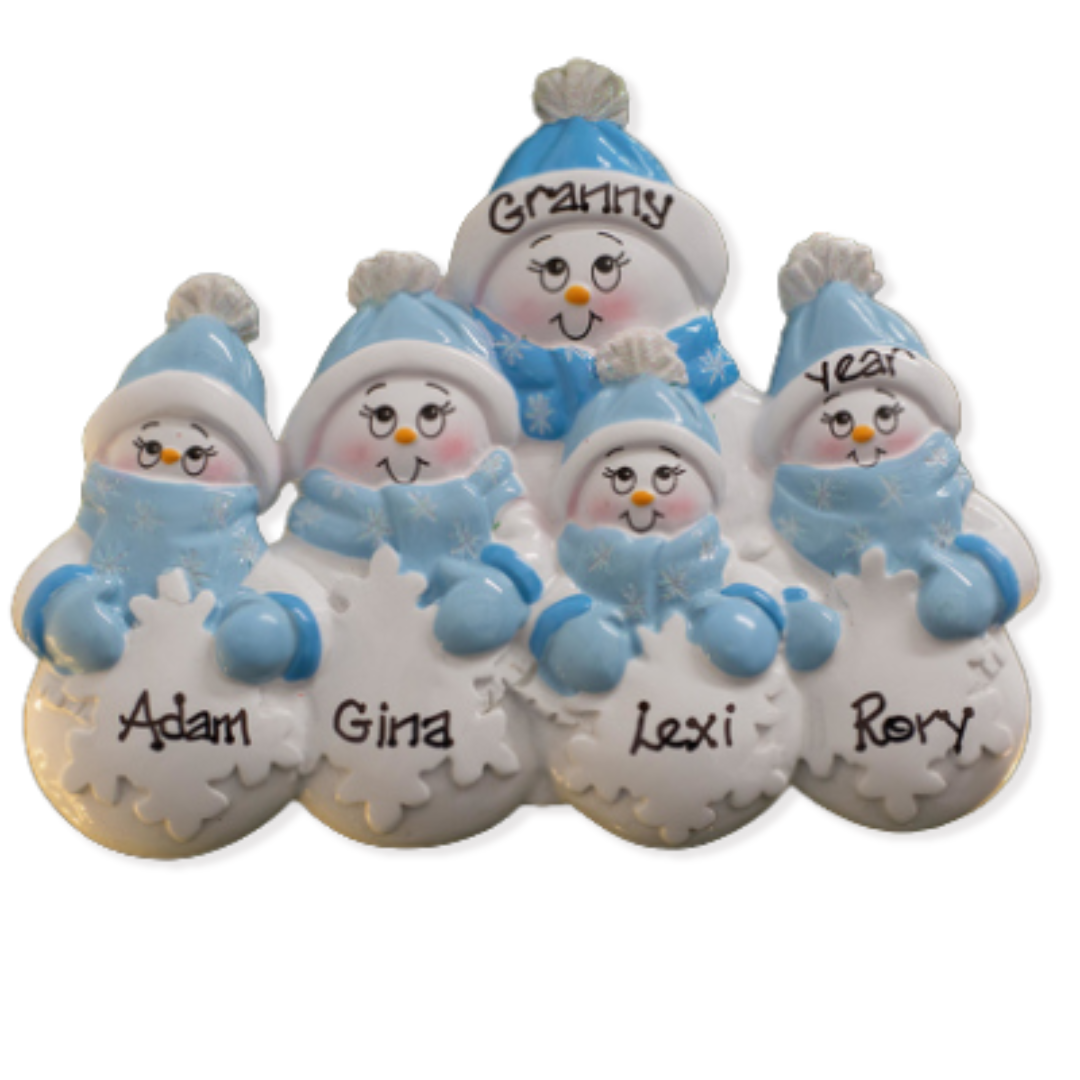 Personalised Snowman Christmas Ornament - Parent/Grandparent +4 Children