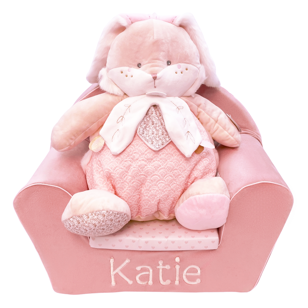 Personalised Gift Set for Girls - Velvet Chair and Pyjamas Case Teddy