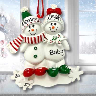 Personalised Christmas Ornament for Pregnant Couple - Snowman Sled 2