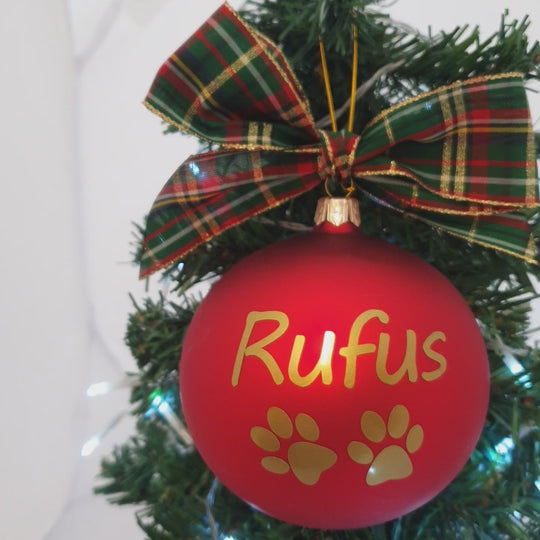 Personalised Luxury Christmas Bauble - Pet Pawprint Red - 10cm