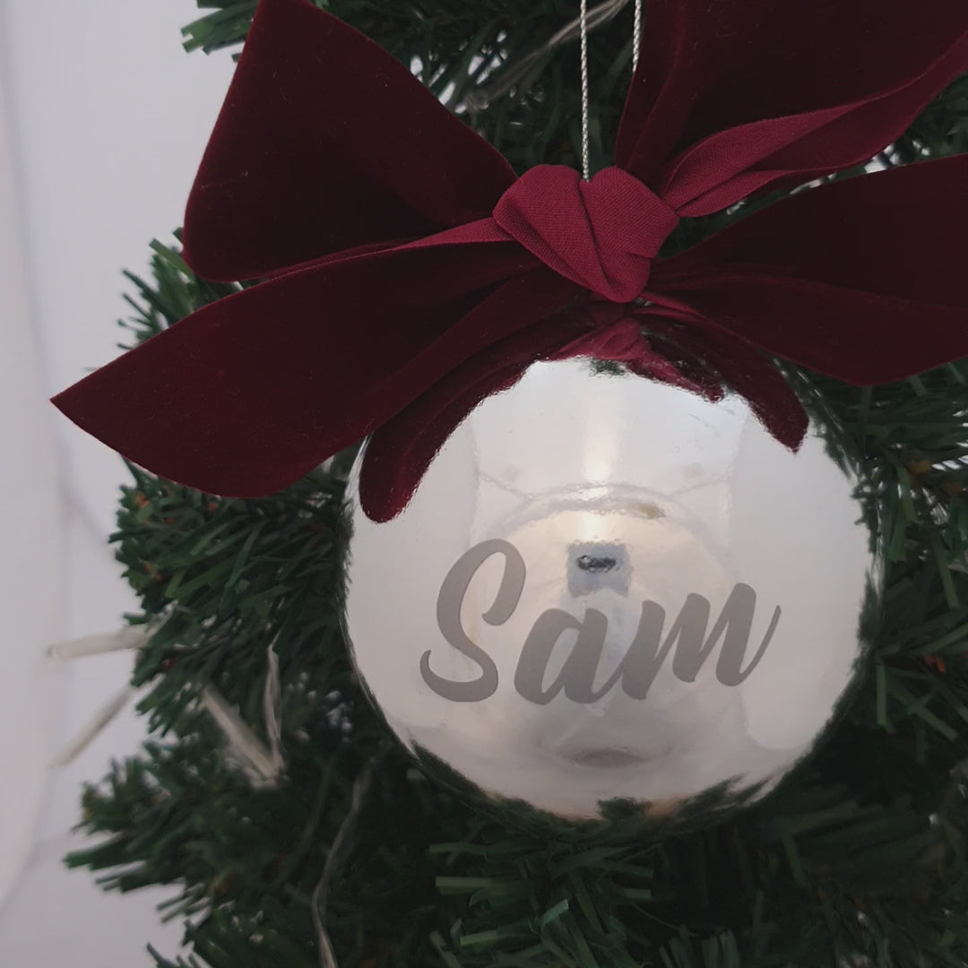 Personalised Luxury Christmas Bauble - Silver Velvet - 8cm