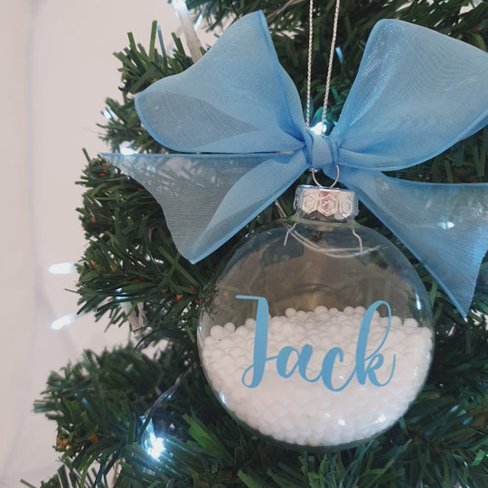 Personalised Luxury Christmas Bauble - Blue Snow - 7cm