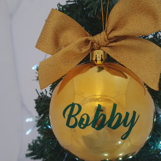 Personalised Luxury Christmas Bauble - Gold & Green Elegance - 10cm