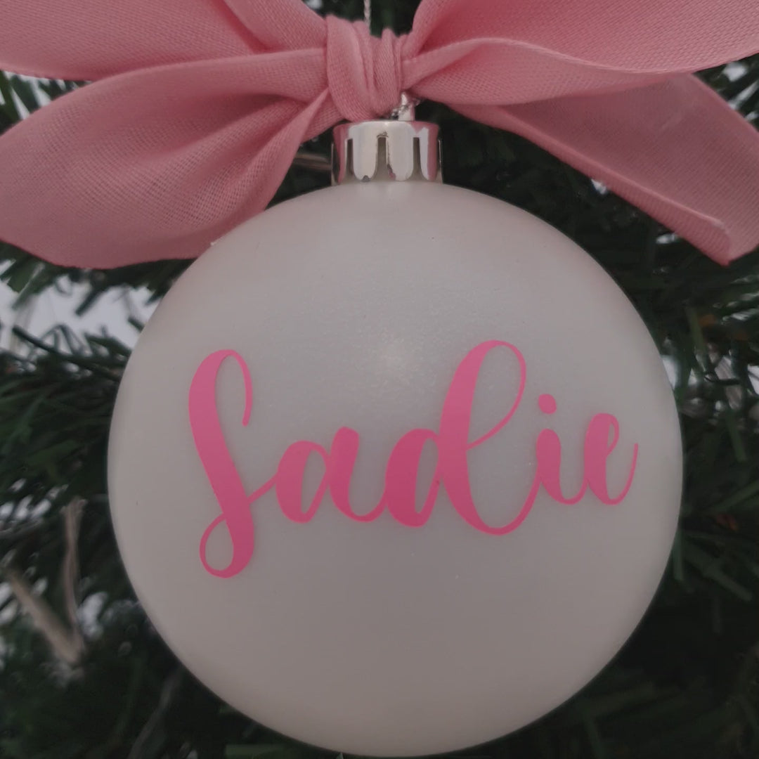 Personalised Luxury Christmas Bauble - White & Pink - 8cm