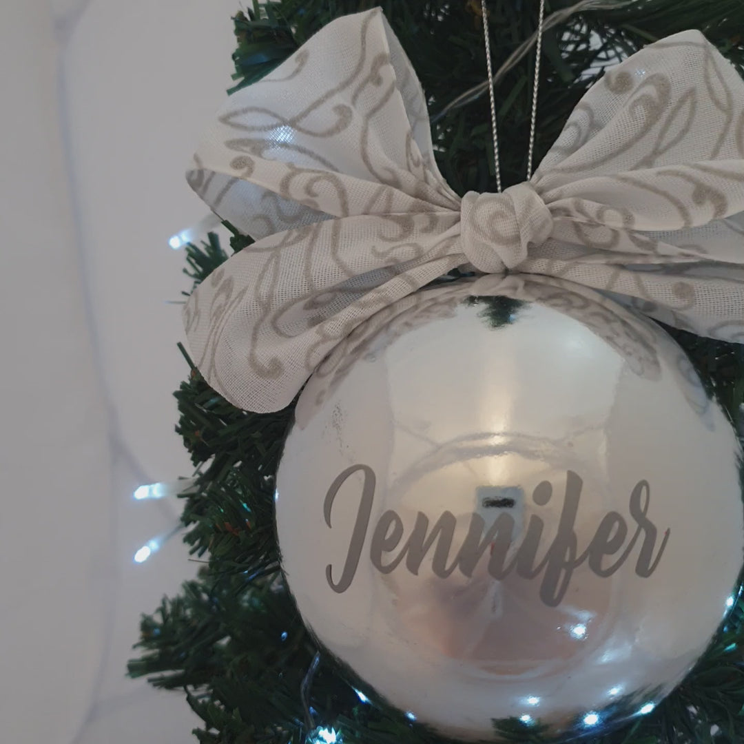 Personalised Luxury Christmas Bauble - Silver & Sparkling - 10cm