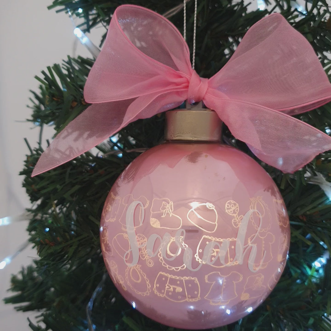 Personalised Luxury Christmas Light Up Bauble - Baby Girl Bibs & Bobs - 8cm