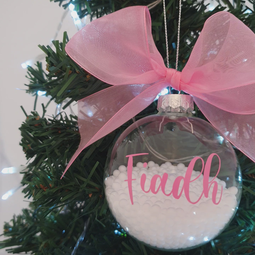 Personalised Luxury Christmas Bauble - Pink Snow - 7cm