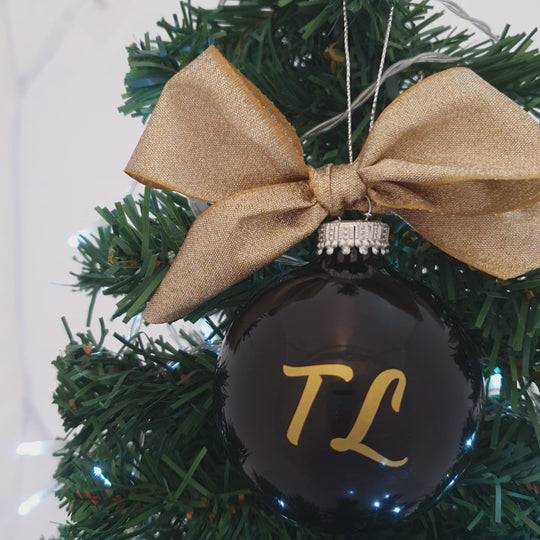 Personalised Luxury Christmas Bauble - Elegant Ebony & Gold - 7cm