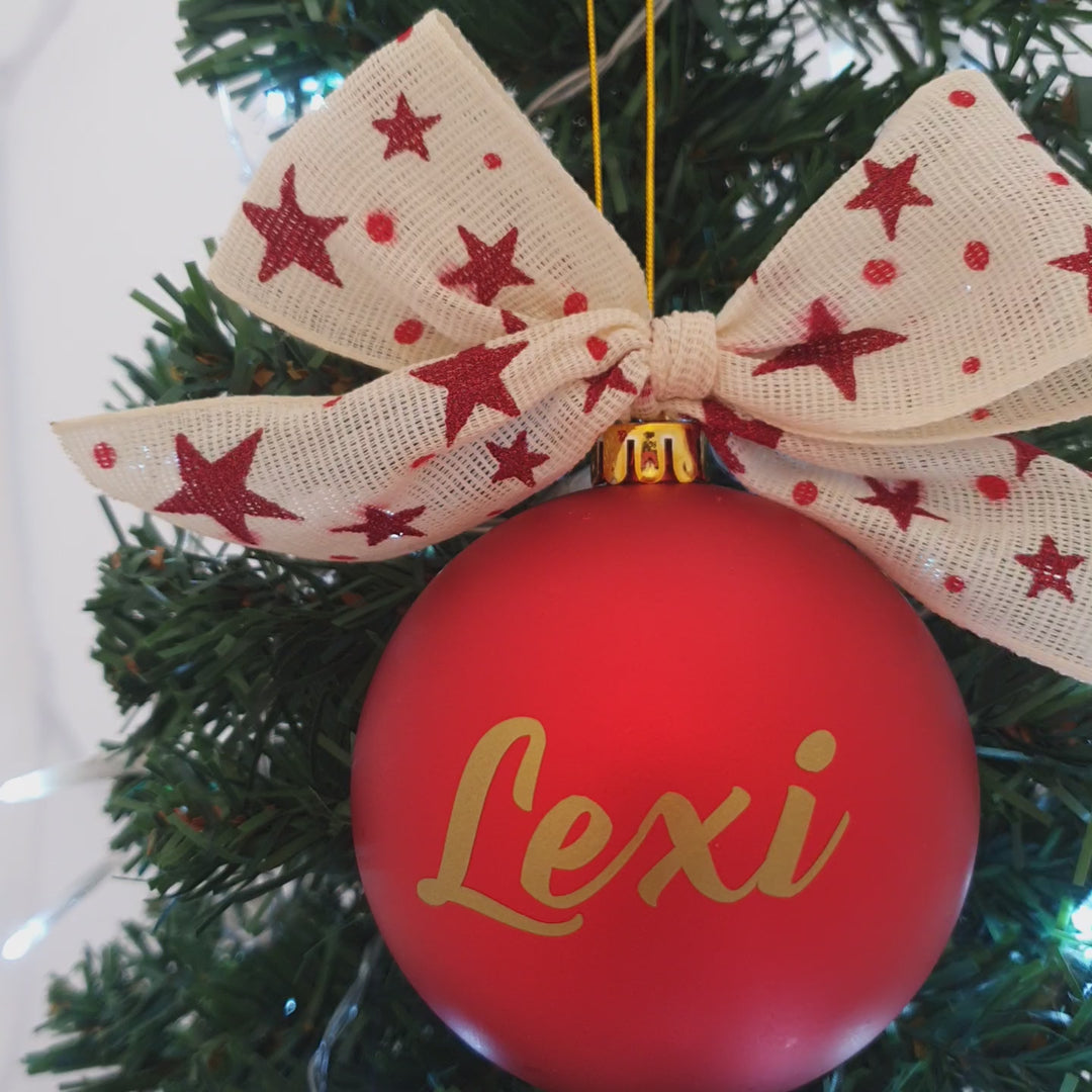 Personalised Christmas Bauble - Golden Red Star Sparkles- 8cm