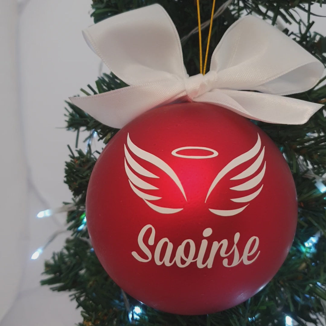 Personalised Luxury Christmas Memorial Bauble  - Angel Wings Red - 10cm