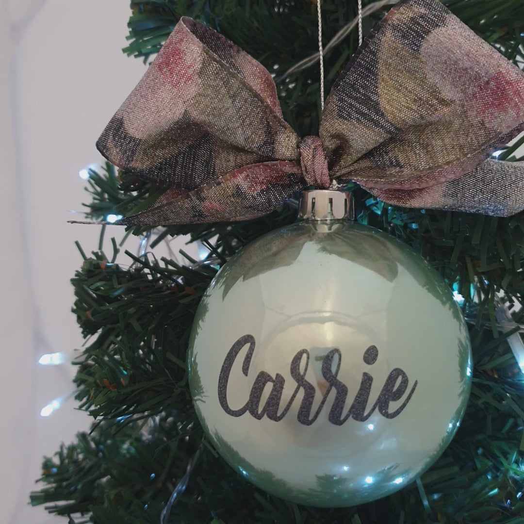 Personalised Luxury Christmas Bauble - Shiny Mint & Floral - 8cm