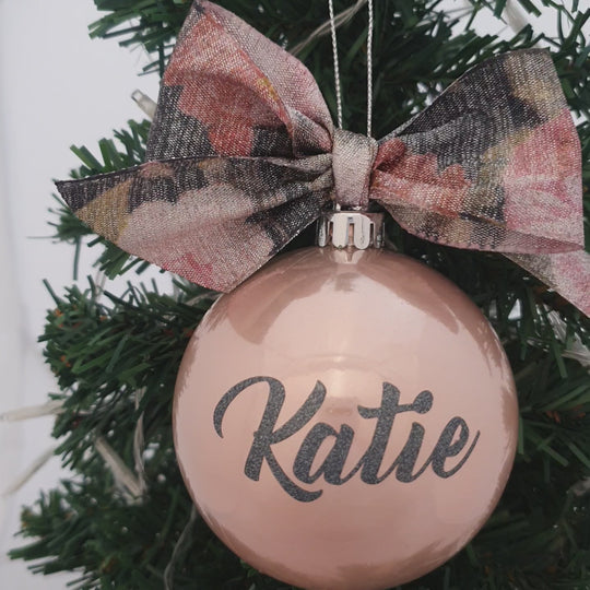 Personalised Luxury Christmas Bauble - Pink & Floral - 8cm