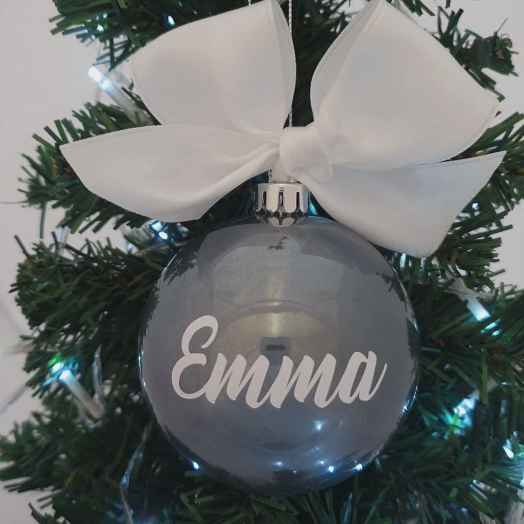 Personalised Luxury Christmas Bauble - White & Grey - 8cm