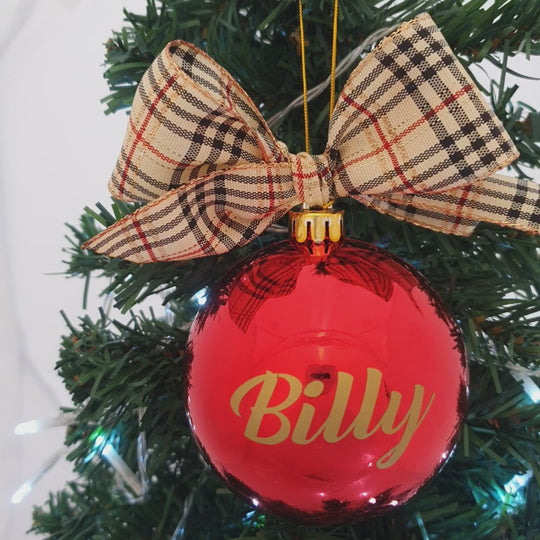 Personalised Luxury Christmas Bauble - Red Burberry - 8cm