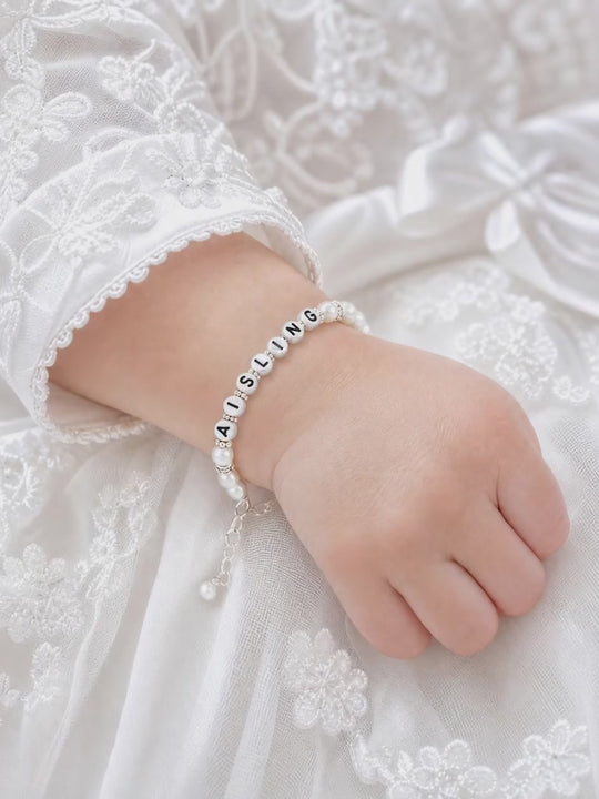 Glass Pearl - Personalised Christening Bracelet