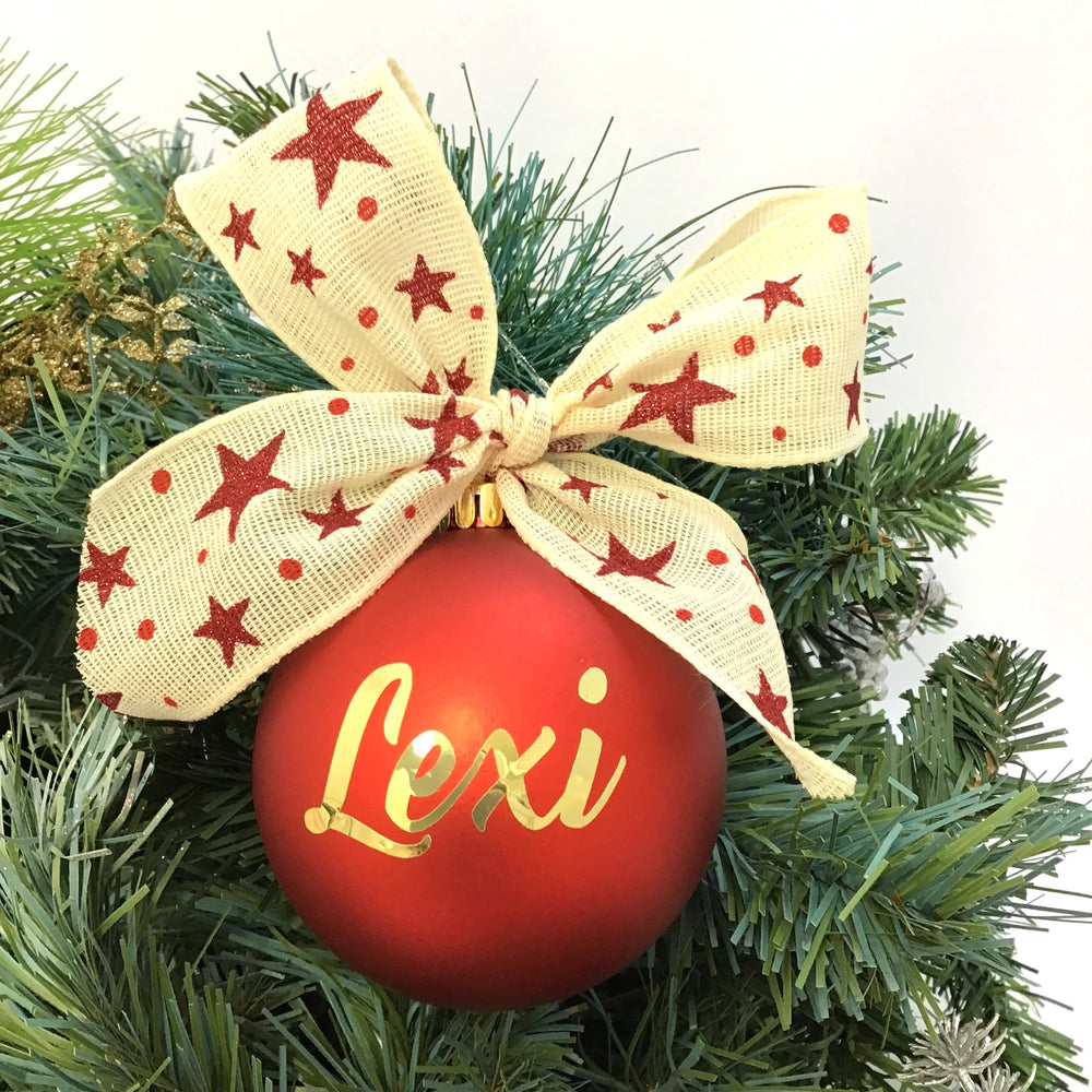 Personalised Christmas Bauble - Golden Red Star Sparkles- 8cm