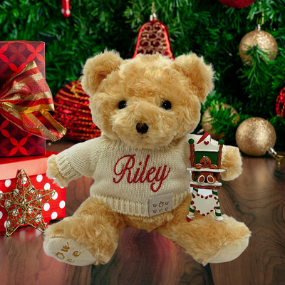Personalised Christmas Gift Set - Bailey Bear and Personalised Christmas Ornament  - Gingerbread Baby in High Chair
