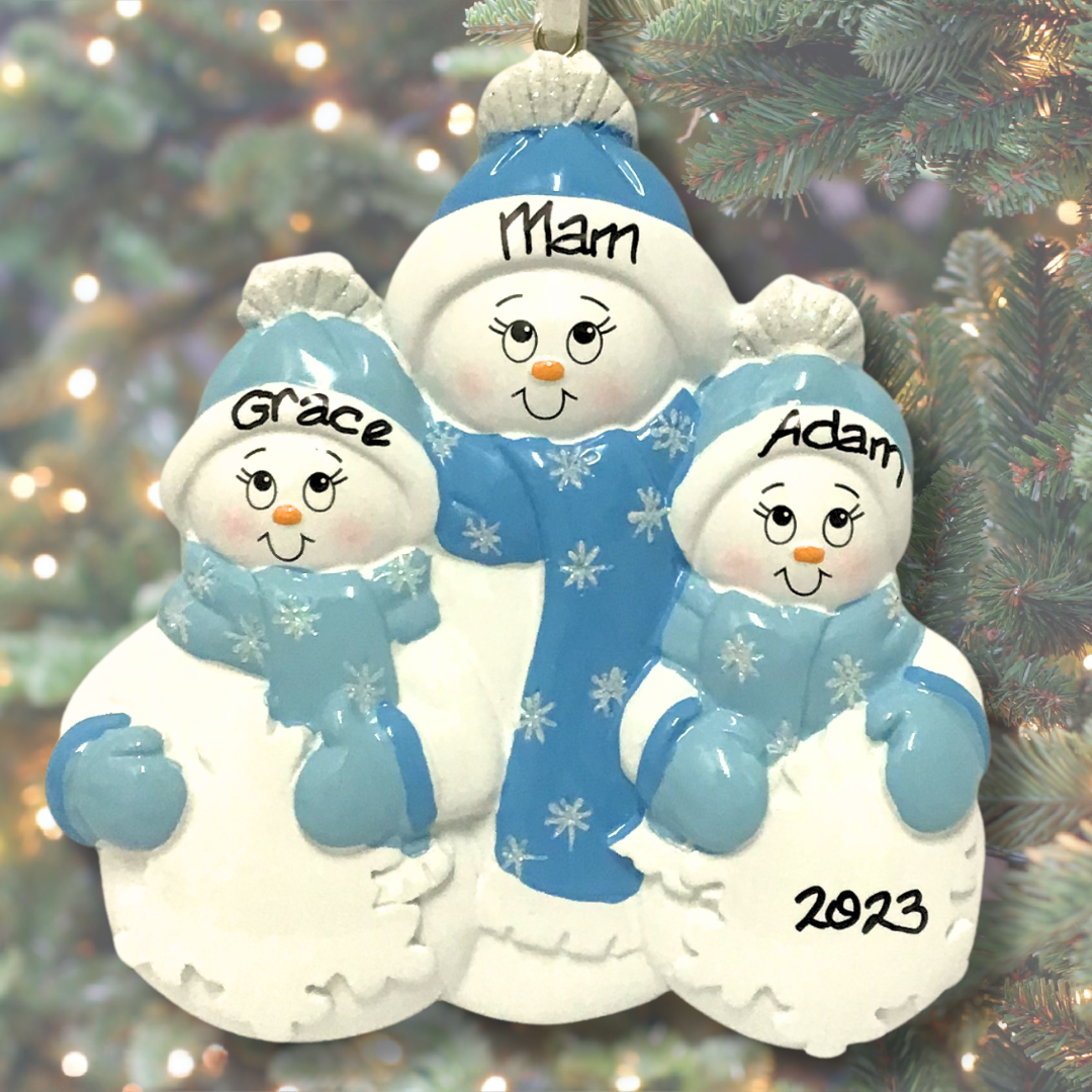 Personalised Snowman Christmas Ornament - Parent/Grandparent +2 Children