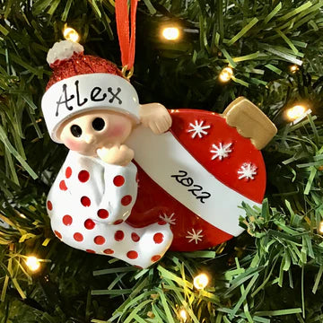 Personalised Christmas Gift Set - Bailey Bear and Personalised Christmas Ornament  - Spotty PJs