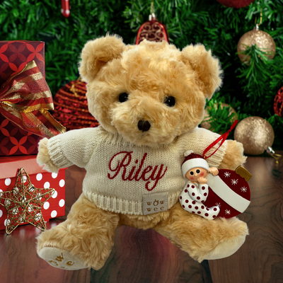Personalised Christmas Gift Set - Bailey Bear and Personalised Christmas Ornament  - Spotty PJs