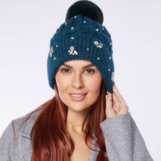 Ladies Diamante Hat in Luxury Gift Box - Teal