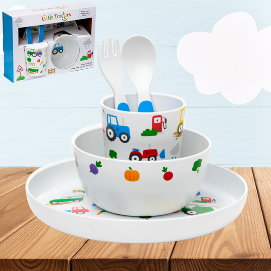 Little Tractors 5 Piece Kids Cup, Bowl, Plate & Cutlery Set