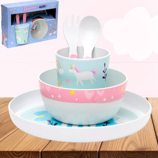 Unicorn Magic 5 Piece Kids Cup, Bowl, Plate & Cutlery Set