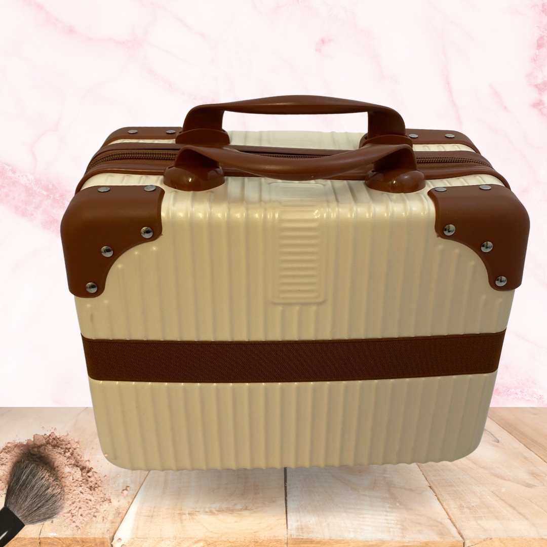 Hard Shell Vanity Case - Tan & Brown
