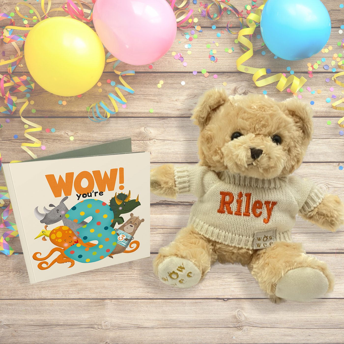 3rd Birthday Personalised Gift Set - Signature Bear & WOW! You're Three Storybook